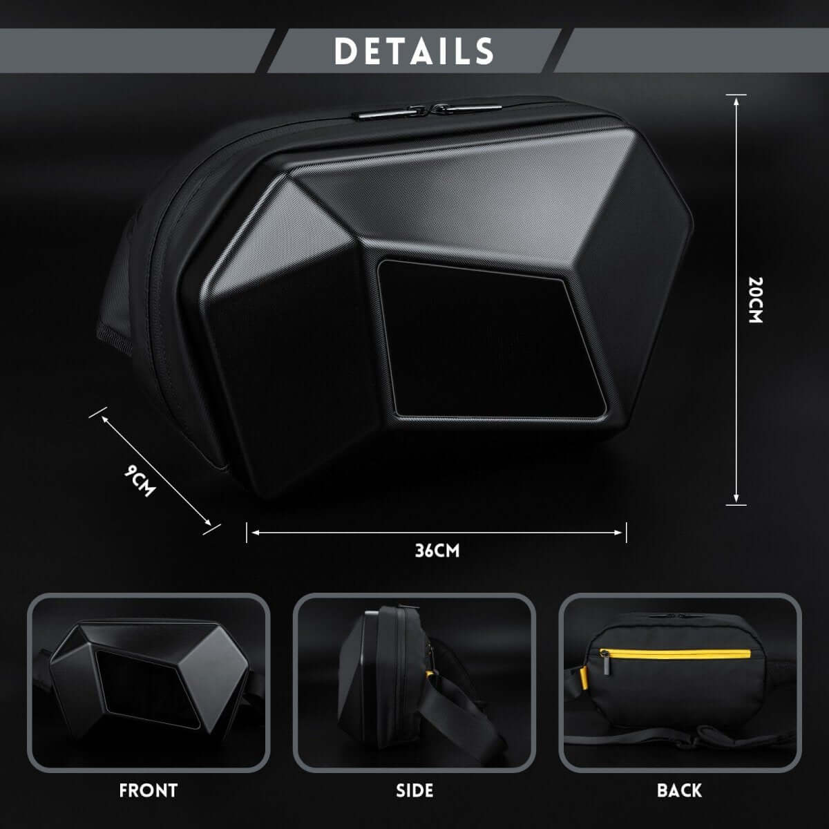 Gelrova LED Crossbody Bag - Devil Eye Bag 12.5" dimensions and detailed views from multiple angles.