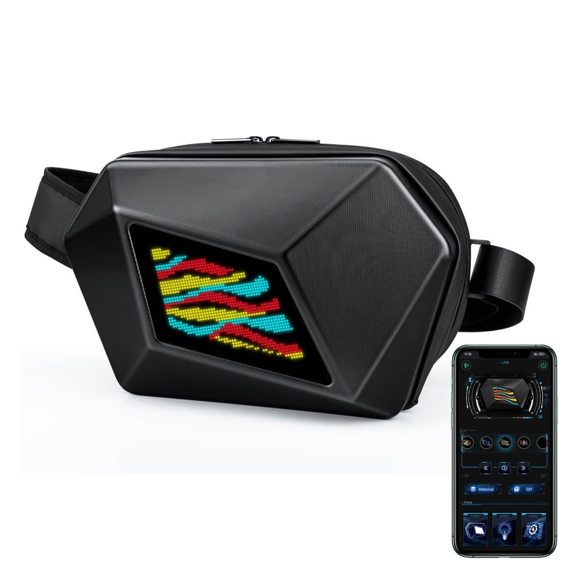 Gelrova LED Crossbody Bag - Devil Eye Bag 12.5", fashionable black bag with LED display and adjustable strap.