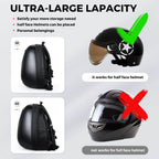 Gelrova Motorcycle LED Backpack - Sea Heart Series - 17" displaying storage capacity for half face and full face helmets.