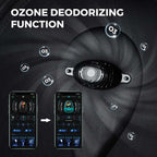Ozone deodorizing function demonstration for Gelrova Motorcycle LED Backpack - Sea Heart Series - 17", showcasing app controls.