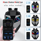Gelrova LED Motorcycle Backpack - Knight Series customizable LED display options and smartphone control.